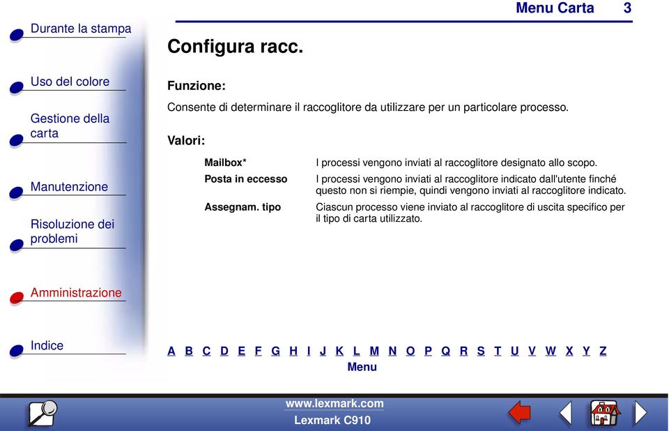 I processi vengono inviati al raccoglitore indicato dall'utente finché questo non si riempie, quindi vengono