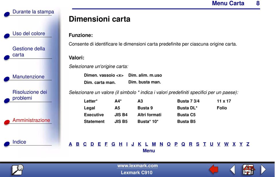 Selezionare un valore (il simbolo * indica i valori predefiniti specifici per un paese): Letter* A4*