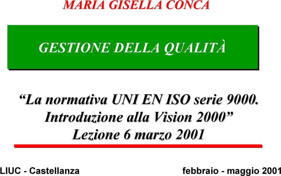 Introduzione alla Vision 2000 Lezione 6