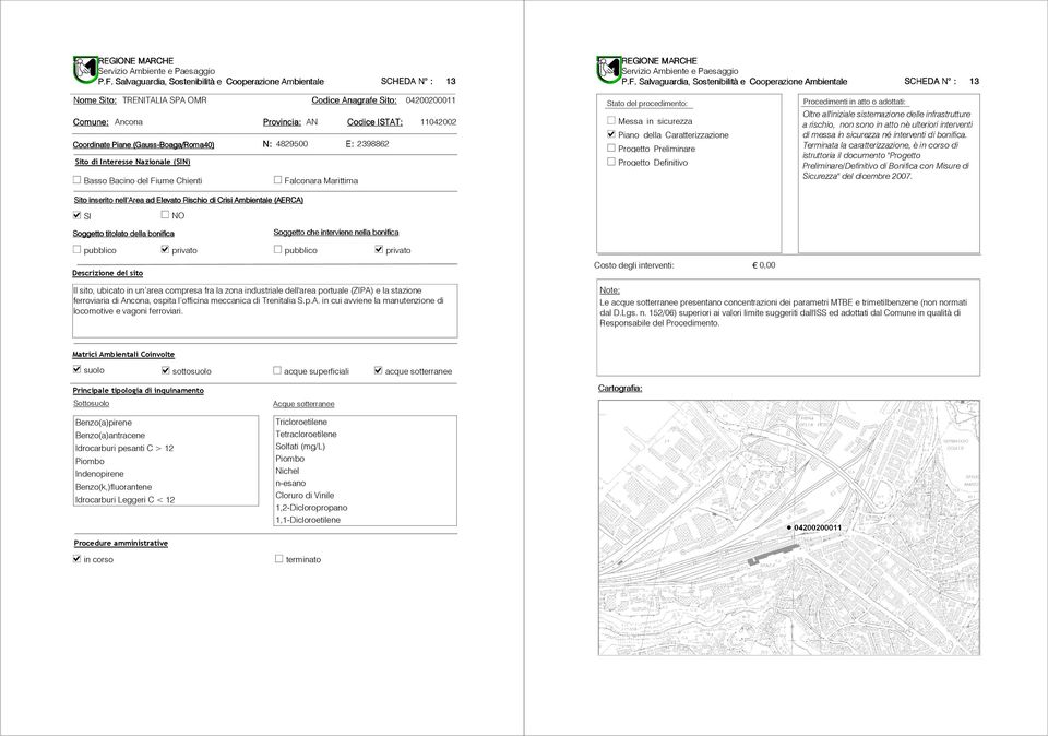 Terminata la caratterizzazione, è di istruttoria il documento "Progetto Preliminare/Definitivo di Bonifica con Misure di Sicurezza" del dicembre 2007.