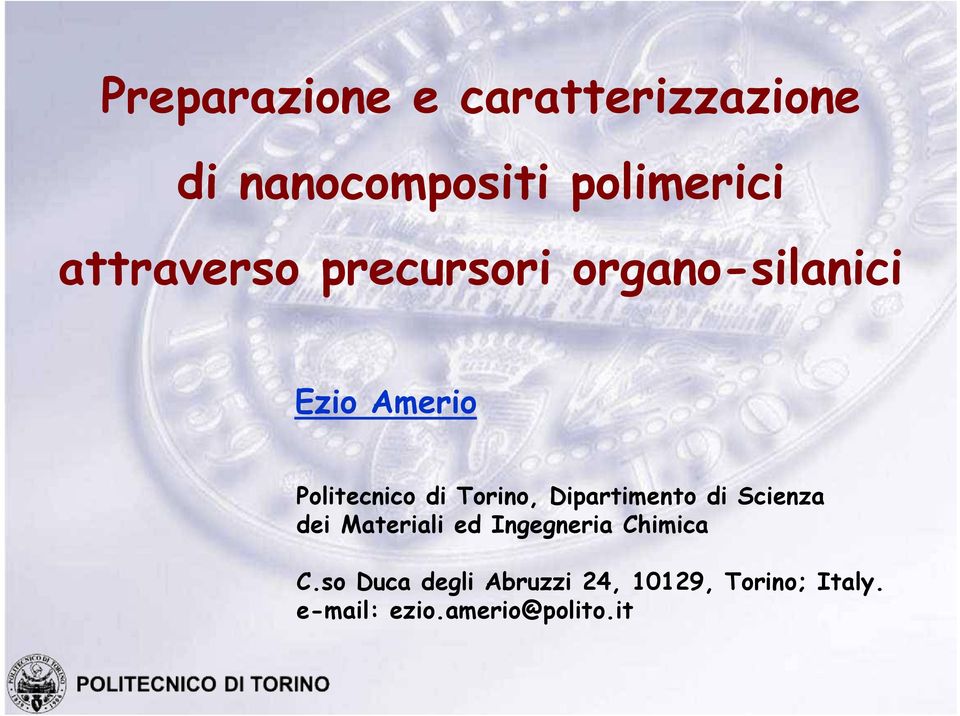 Torino, Dipartimento di Scienza dei Materiali ed Ingegneria Chimica