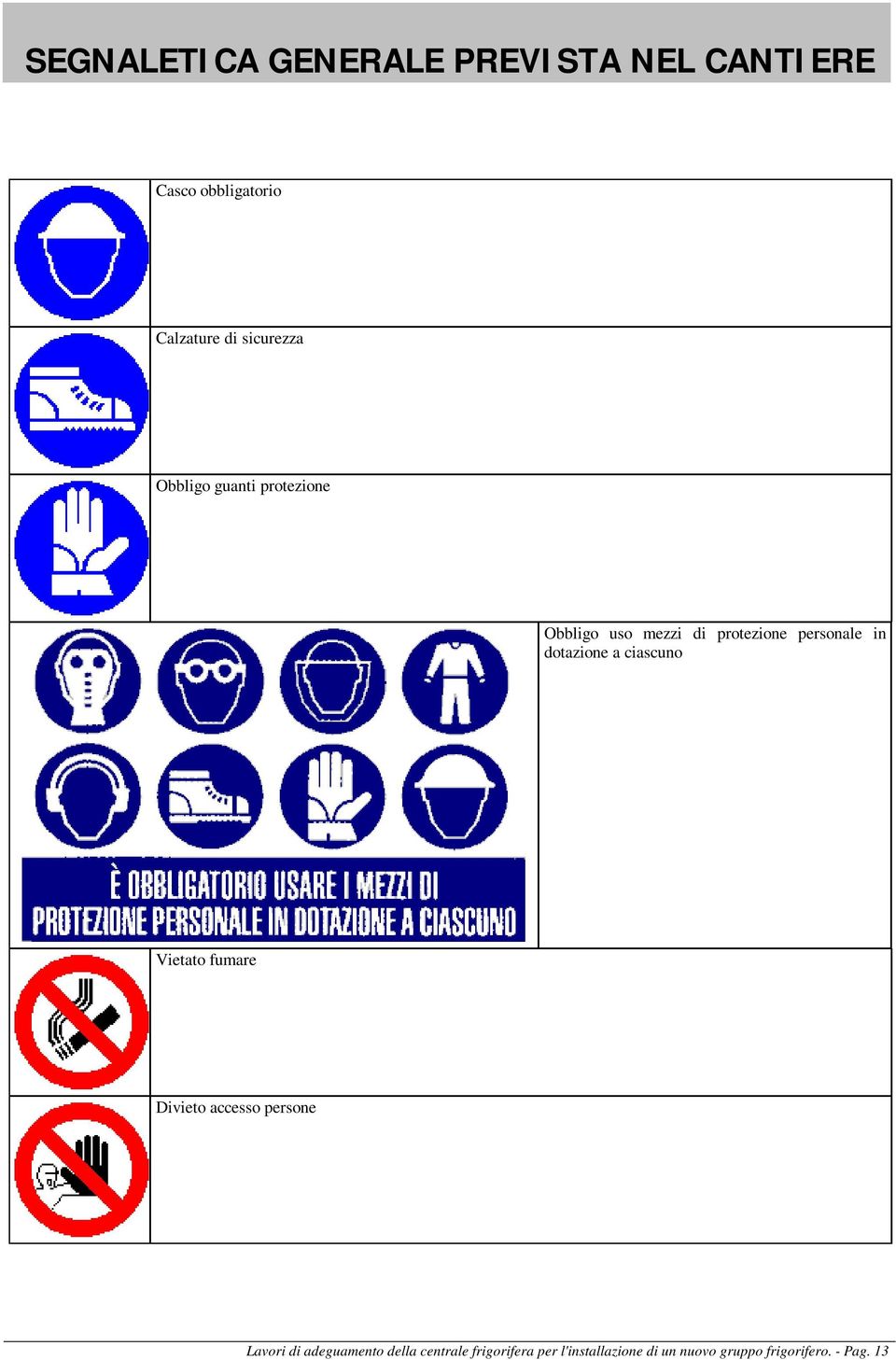 dotazione a ciascuno Vietato fumare Divieto accesso persone Lavori di adeguamento