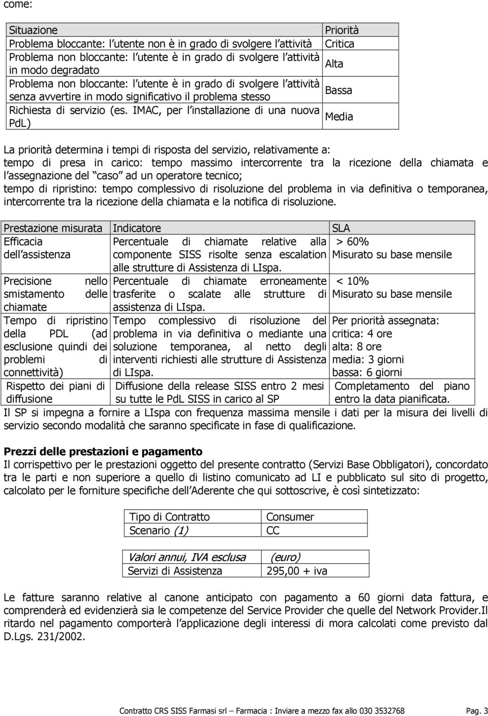 IMAC, per l installazione di una nuova Media PdL) La priorità determina i tempi di risposta del servizio, relativamente a: tempo di presa in carico: tempo massimo intercorrente tra la ricezione della