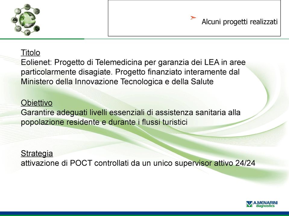 Progetto finanziato interamente dal Ministero della Innovazione Tecnologica e della Salute Obiettivo