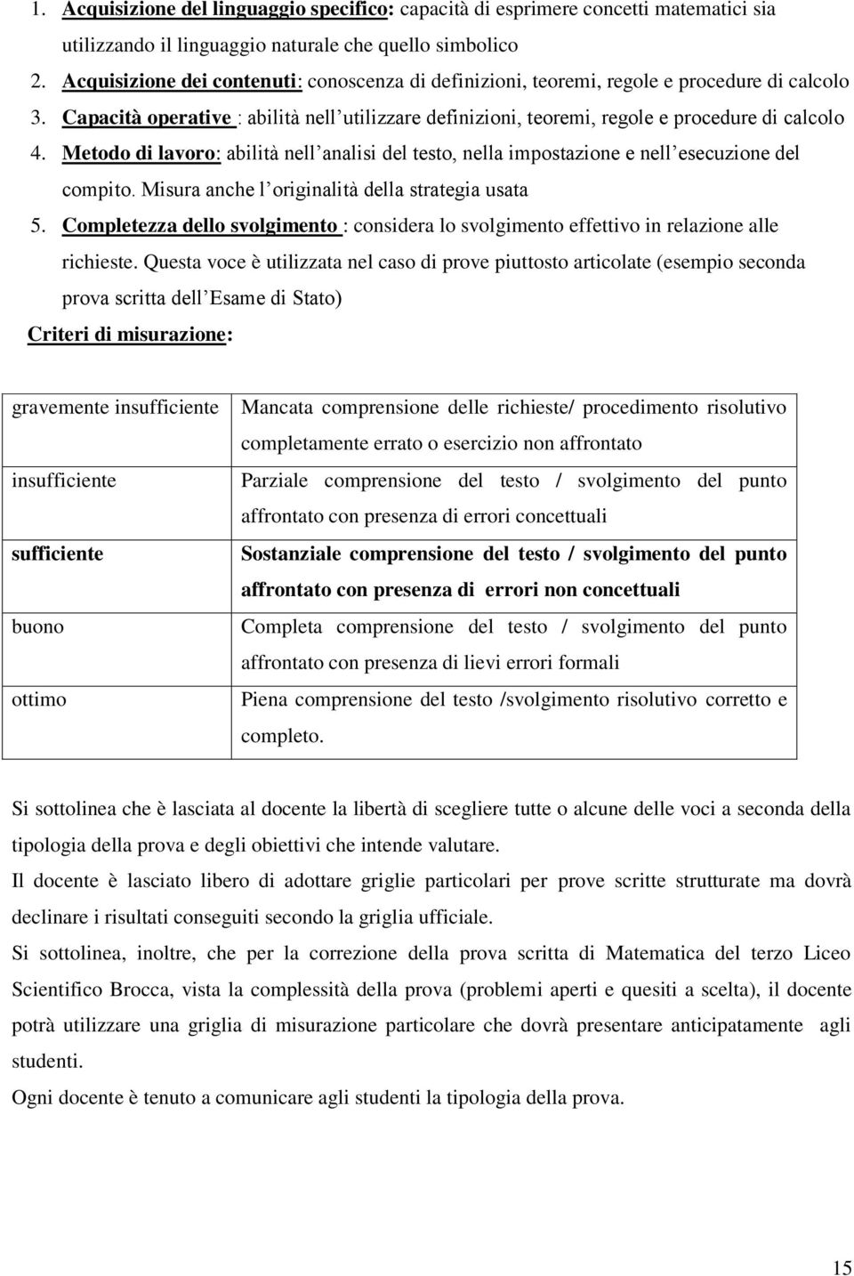 Metodo di lavoro: abilità nell analisi del testo, nella impostazione e nell esecuzione del compito. Misura anche l originalità della strategia usata 5.