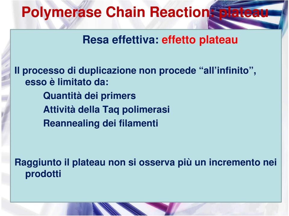 Quantità dei primers Attività della Taq polimerasi Reannealing dei