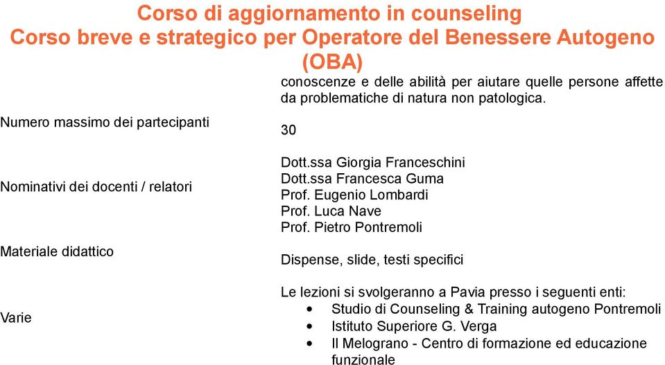 ssa Francesca Guma Prof. Eugenio Lombardi Prof. Luca Nave Prof.
