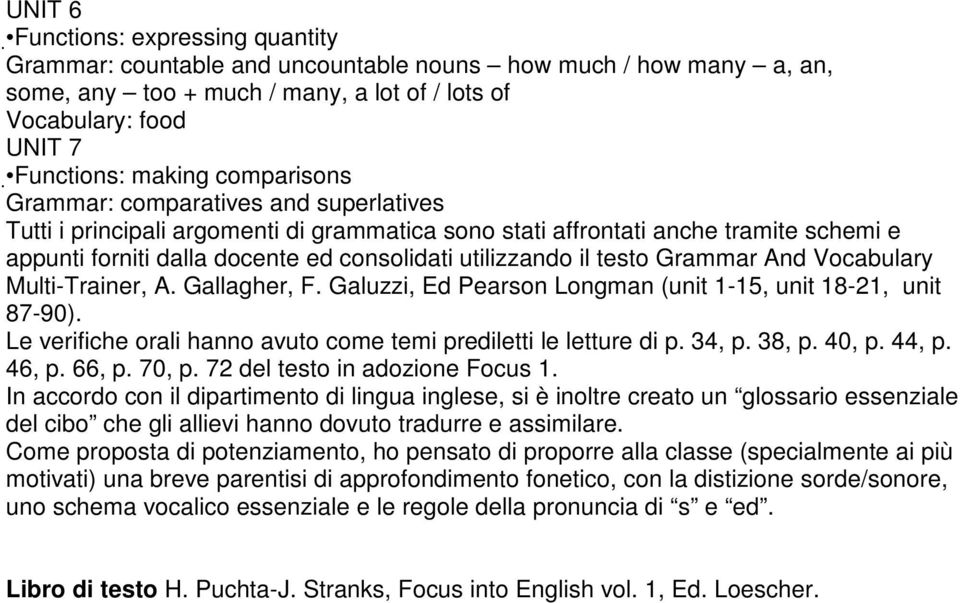 testo Grammar And Vocabulary Multi-Trainer, A. Gallagher, F. Galuzzi, Ed Pearson Longman (unit 1-15, unit 18-21, unit 87-90). Le verifiche orali hanno avuto come temi prediletti le letture di p.