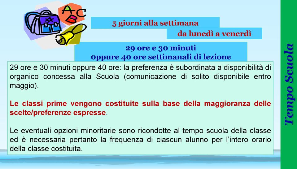 Le classi prime vengono costituite sulla base della maggioranza delle scelte/preferenze espresse.