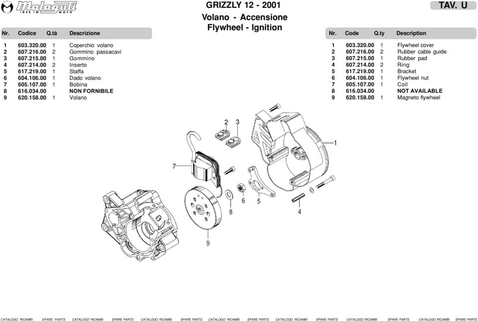 00 1 Bobina 8 616.4.00 NON FORNIBILE 9 620.158.00 1 Volano 1 6.320.00 1 Flywheel cover 2 607.216.00 2 Rubber cable guide 3 607.215.