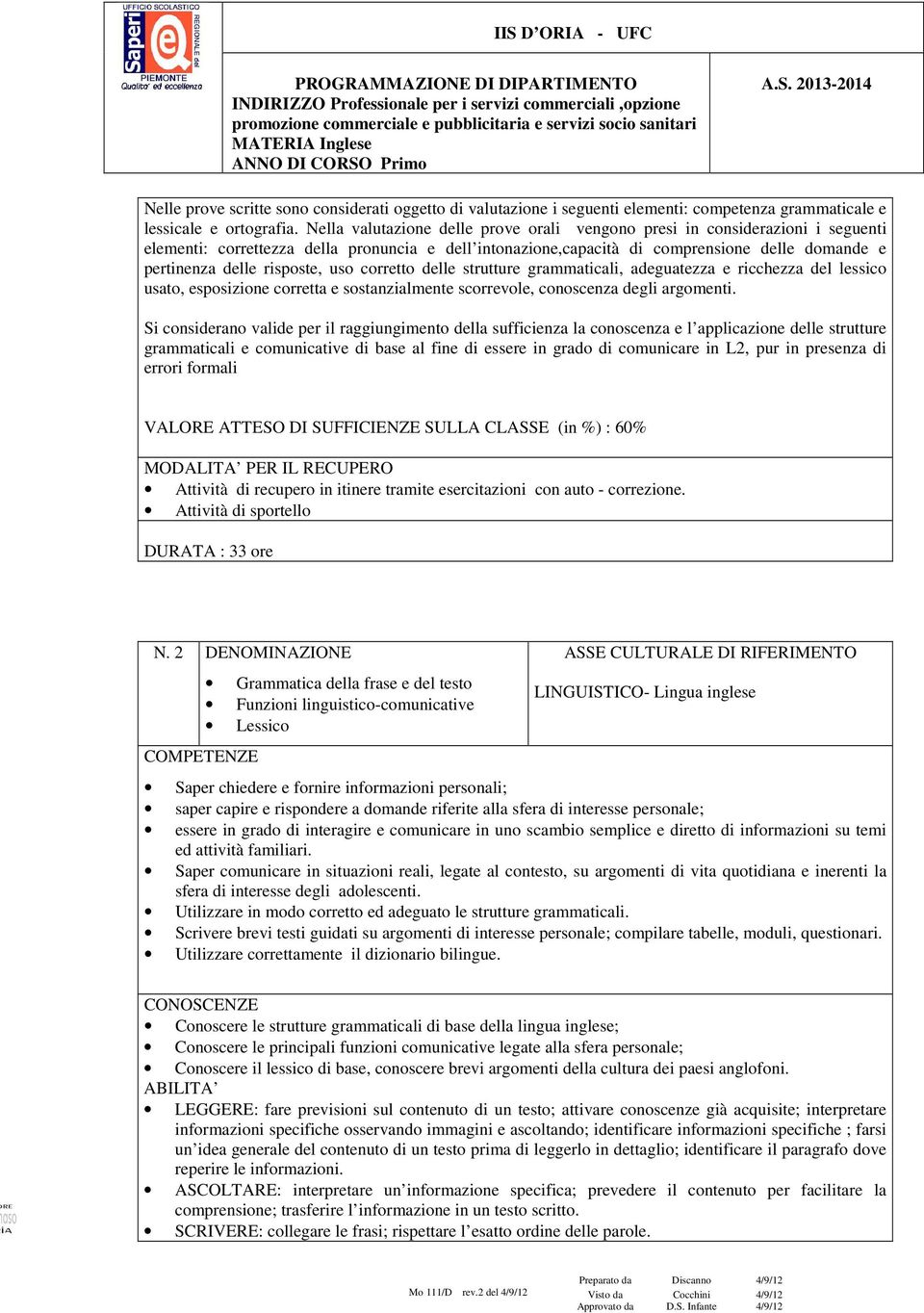 risposte, uso corretto delle strutture grammaticali, adeguatezza e ricchezza del lessico usato, esposizione corretta e sostanzialmente scorrevole, conoscenza degli argomenti.