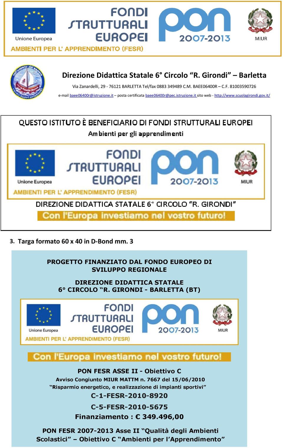 GIRONDI - BARLETTA (BT) PON FESR ASSE II - Obiettivo C Avviso Congiunto MIUR MATTM n.