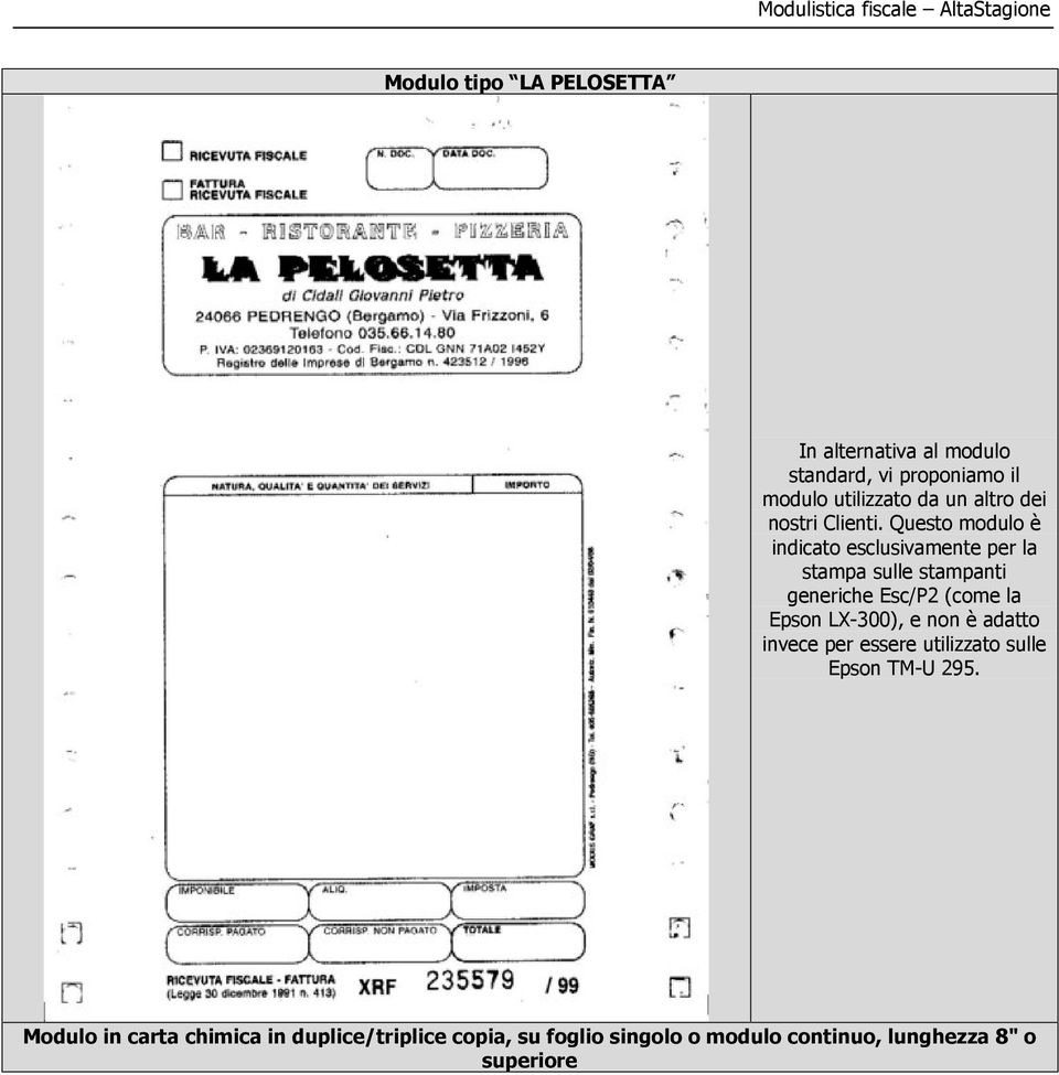 Questo modulo è indicato esclusivamente per la stampa sulle stampanti generiche Esc/P2 (come la Epson