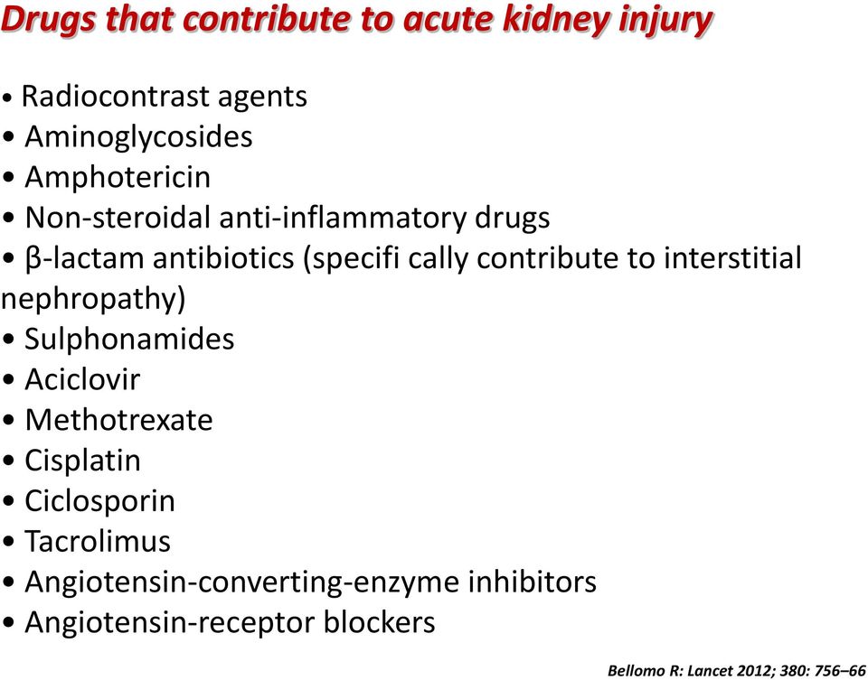 interstitial nephropathy) Sulpho a ides Aciclovir Methotre ate Cisplati Ciclospori Tacroli us A