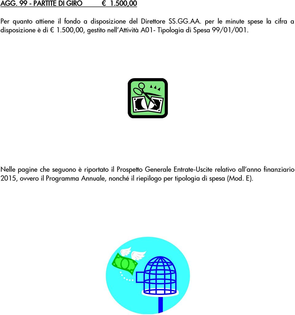 500,00, gestito nell Attività A01 Tipologia di Spesa 99/01/001.