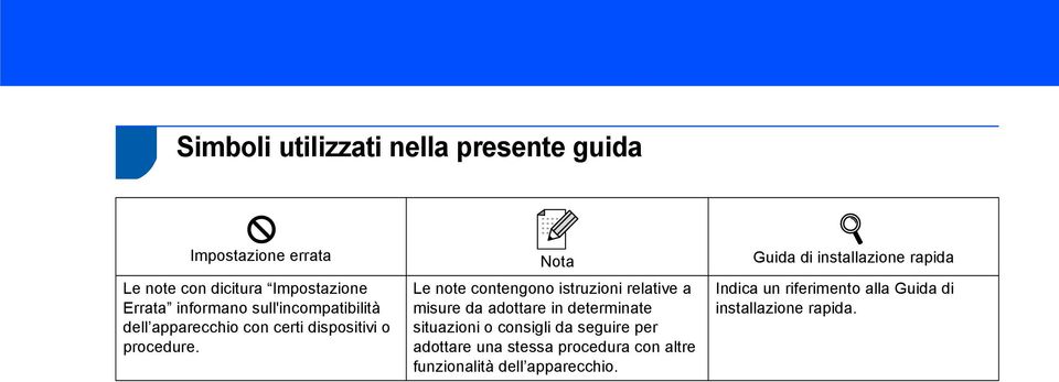 Le note contengono istruzioni relative a misure da adottare in determinate situazioni o consigli da seguire per