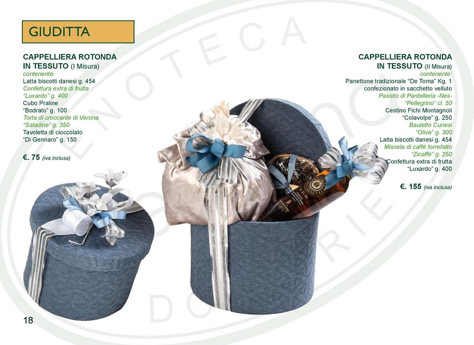 75 (iva inclusa) CAPPELLIERA ROTONDA IN TESSUTO (II Misura) Panettone tradizionale De Toma Kg.