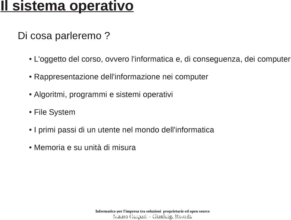 dell'informazione nei computer Algoritmi, programmi e sistemi operativi File System I primi passi