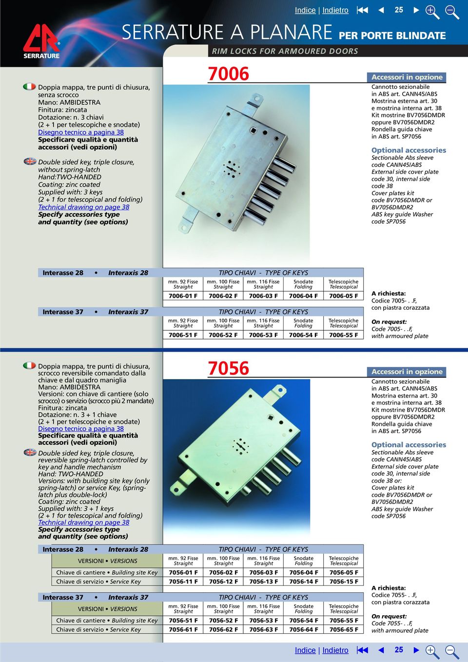 PORTE BLINDATE RIM LOCKS FOR ARMOURED DOORS 7006 Cannotto sezionabile in ABS art. CANN45/ABS Mostrina esterna art. 30 e mostrina interna art.