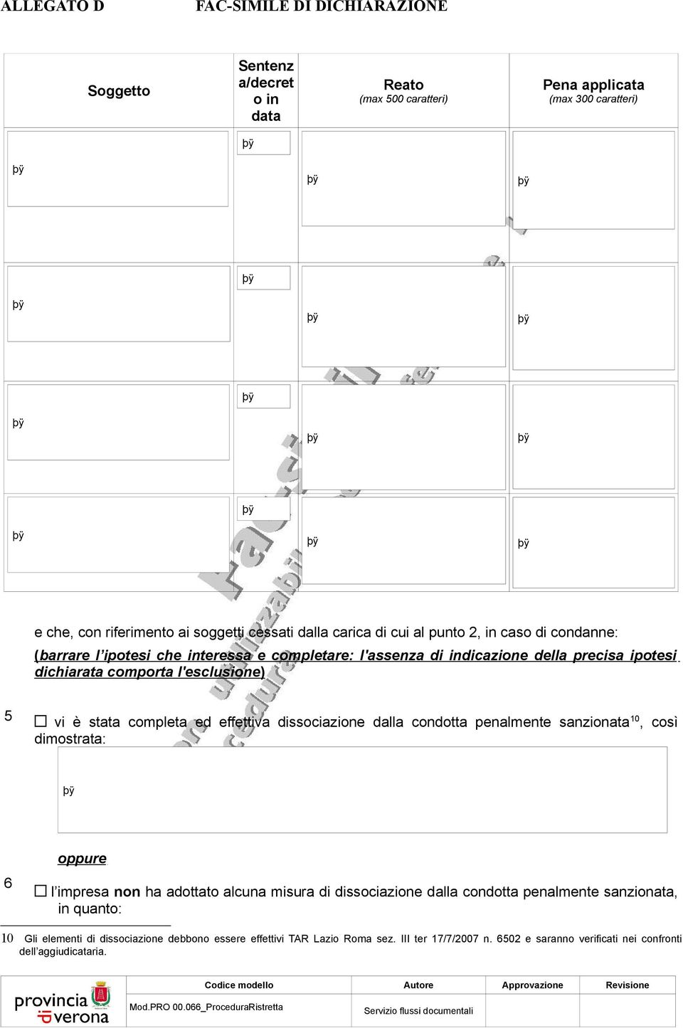 effettiva dissociazione dalla condotta penalmente sanzionata 10, così dimostrata: 6 oppure l impresa non ha adottato alcuna misura di dissociazione dalla condotta penalmente