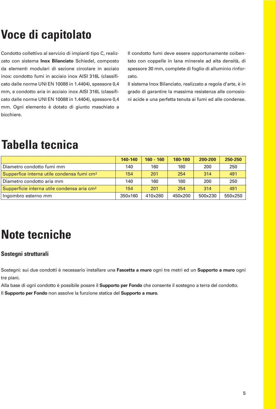 4404), spessore 0,4 mm. Ogni elemento è dotato di giunto maschiato a bicchiere.