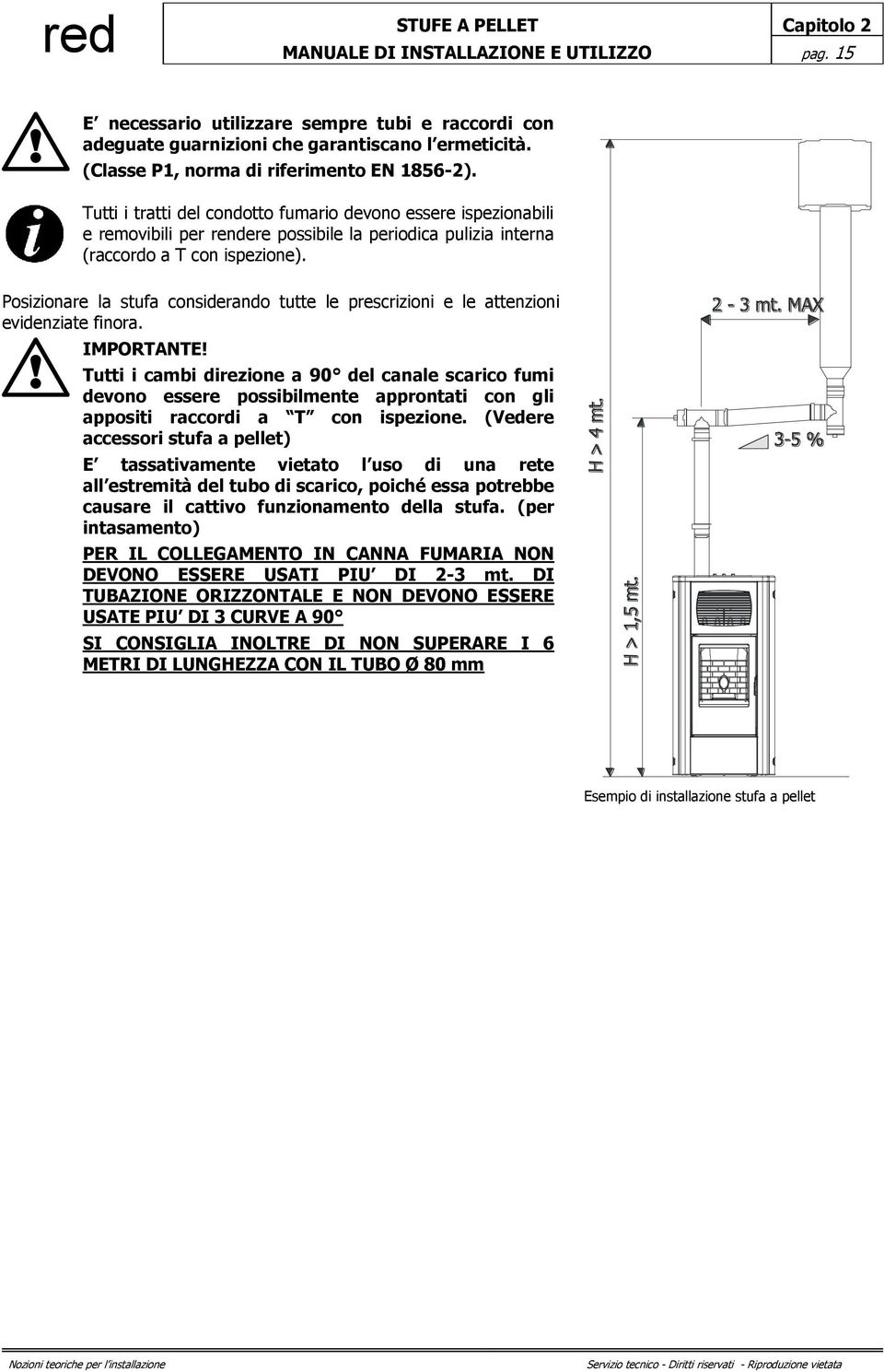 Tutti i tratti del condotto fumario devono essere ispezionabili e removibili per rendere possibile la periodica pulizia interna (raccordo a T con ispezione).