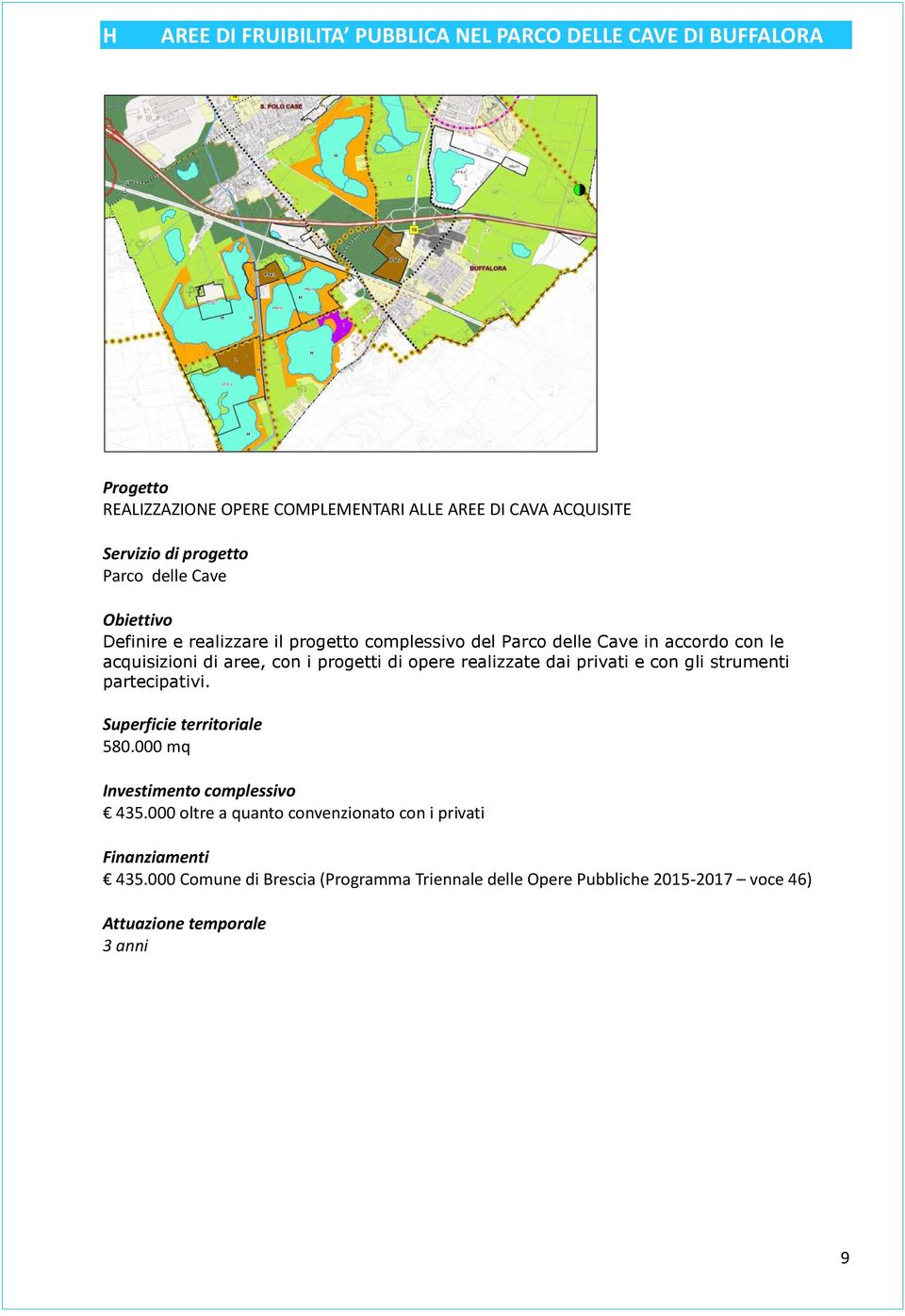 acquisizioni di aree, con i progetti di opere realizzate dai privati e con gli strumenti partecipativi. 580.000 mq 435.