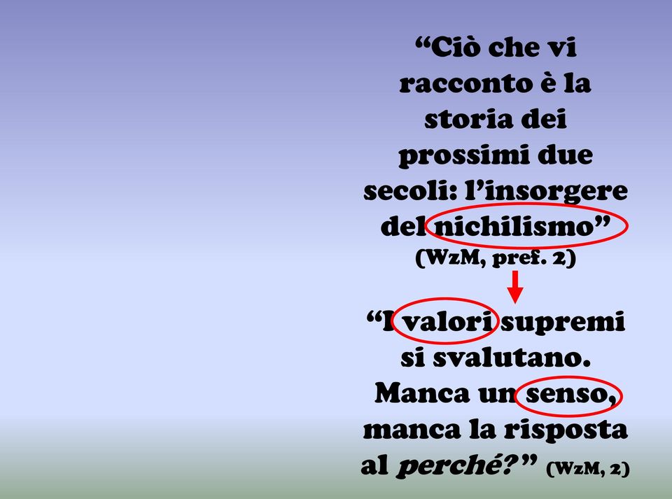 pref. 2) I valori supremi si svalutano.