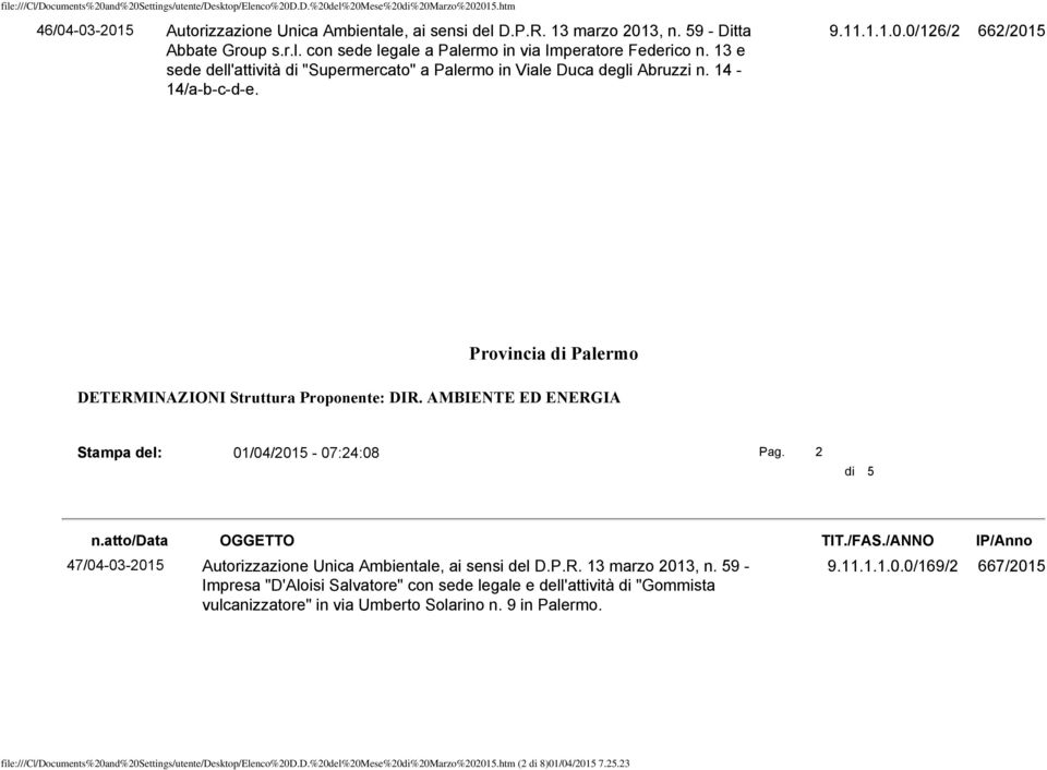 2 47/04-03-2015 Autorizzazione Unica Ambientale, ai sensi del D.P.R. 13 marzo 2013, n.