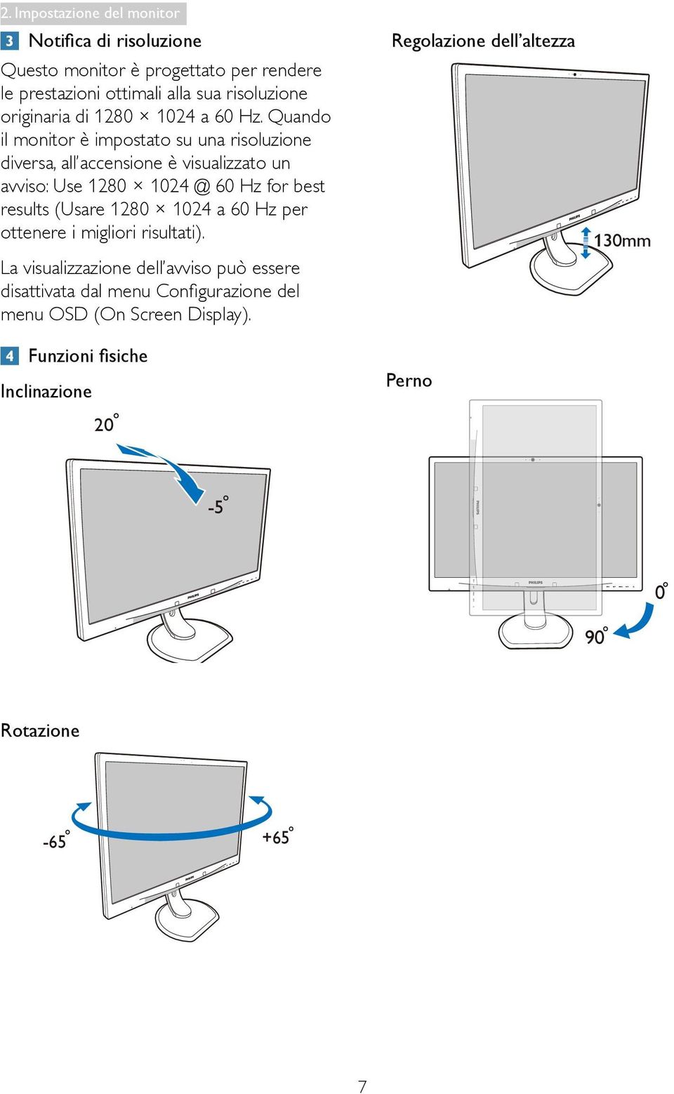 Quando il monitor è impostato su una risoluzione diversa, all accensione è visualizzato un avviso: Use 1280 1024 @ 60 Hz for best results (Usare