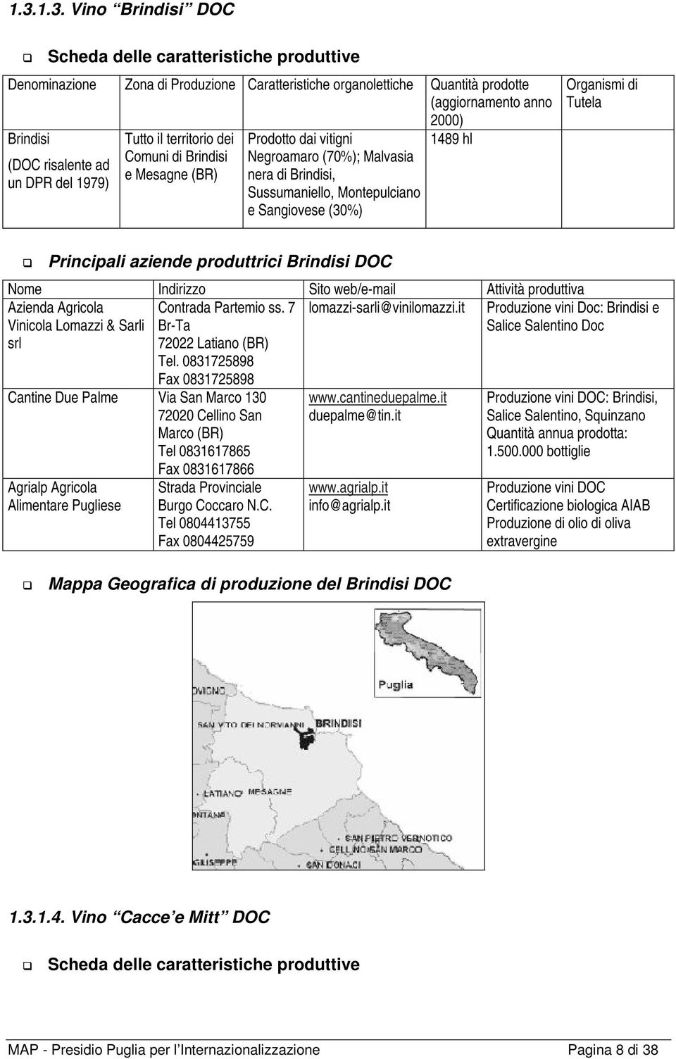 web/e-mail Attività produttiva Azienda Agricola Vinicola Lomazzi & Sarli srl lomazzi-sarli@vinilomazzi.it Contrada Partemio ss. 7 Br-Ta 72022 Latiano (BR) Tel.