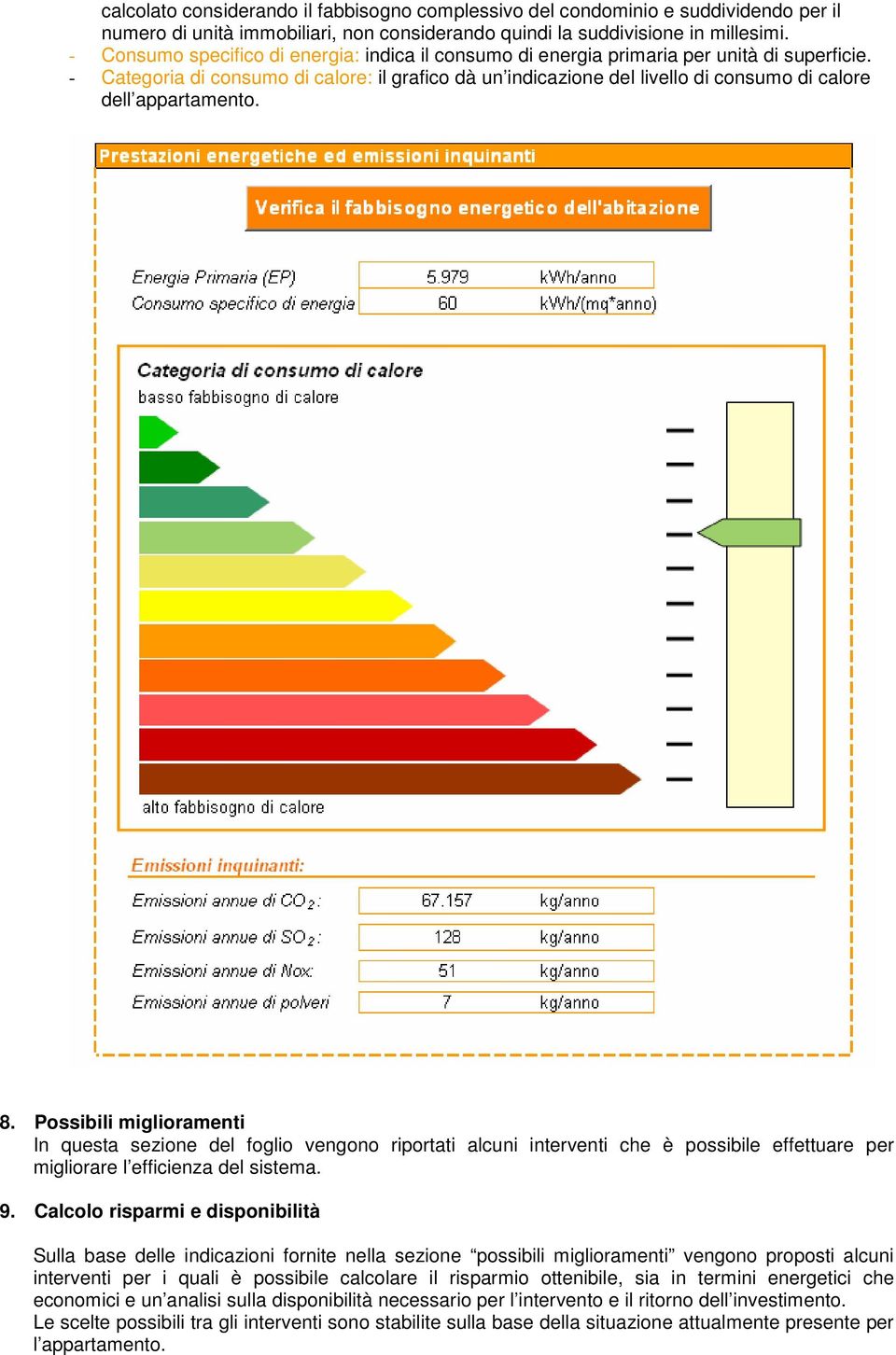 - Categoria di consumo di calore: il grafico dà un indicazione del livello di consumo di calore dell appartamento. 8.