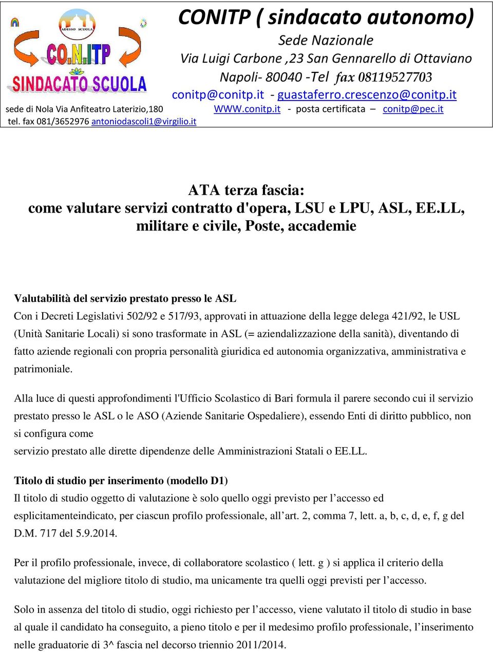 it ATA terza fascia: come valutare servizi contratto d'opera, LSU e LPU, ASL, EE.