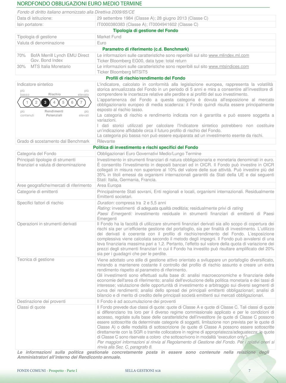ndex.ml.com Ticker Bloomberg EG00, data type: total return 30% MTS Italia Monetario Le informazioni sulle caratteristiche sono reperibili sul sito www.mtsindices.