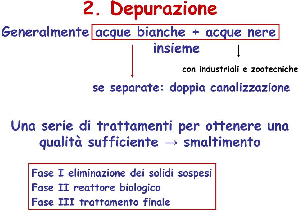 trattamenti per ottenere una qualità sufficiente smaltimento Fase I