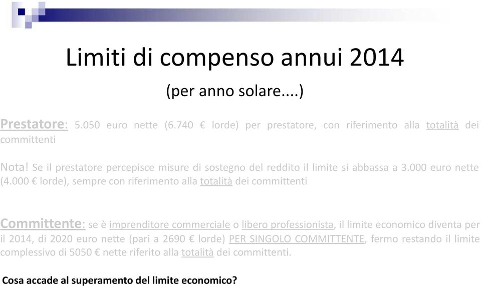 000 lorde), sempre con riferimento alla totalità dei committenti Committente: se è imprenditore commerciale o libero professionista, il limite economico diventa