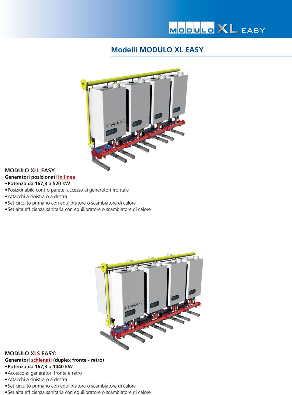 scambiatore di calore MODULO XLS EASY: Generatori schienati (duplex fronte - retro) Potenza da 167,3 a 1040 kw Accesso ai generatori fronte e retro