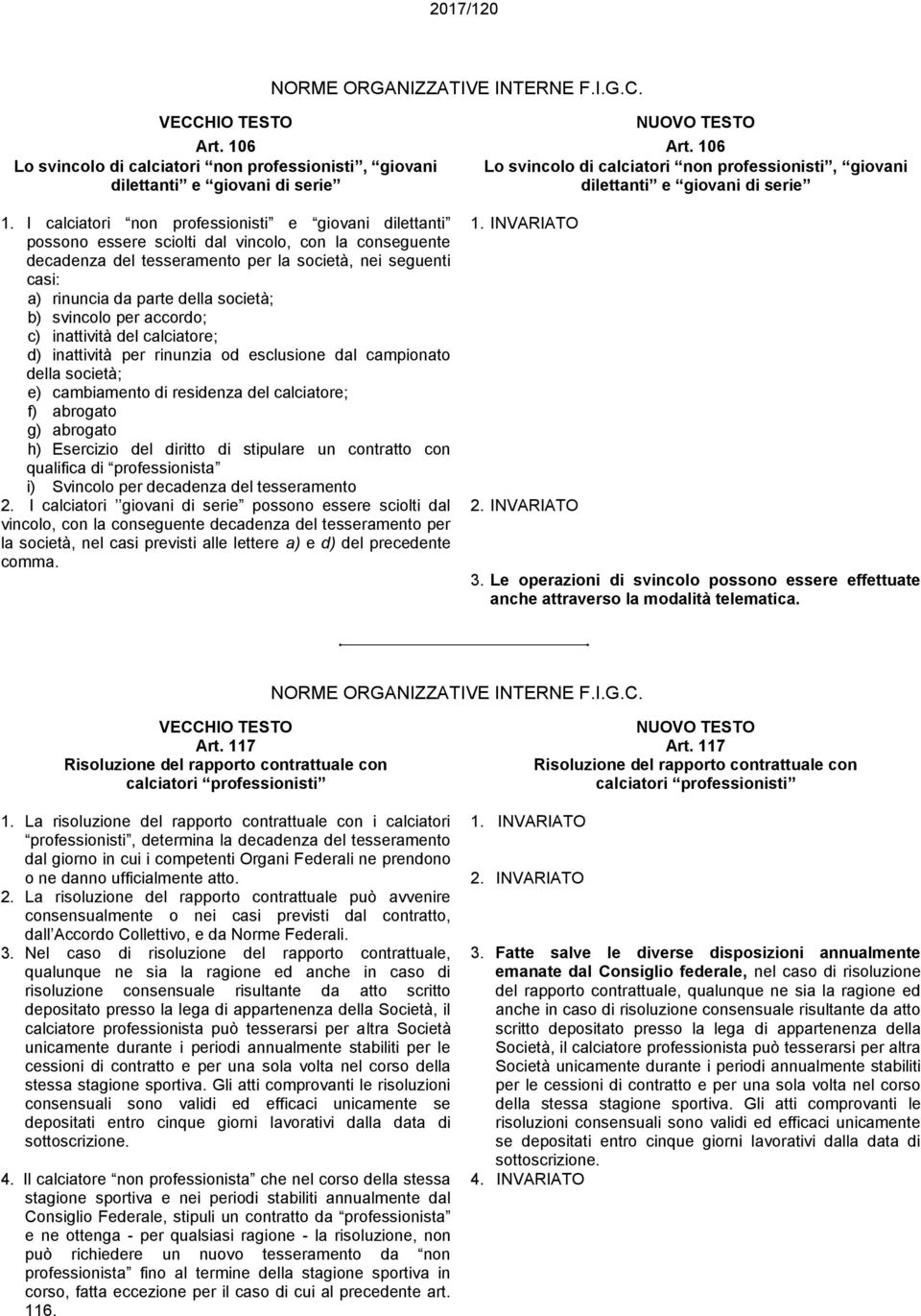 società; b) svincolo per accordo; c) inattività del calciatore; d) inattività per rinunzia od esclusione dal campionato della società; e) cambiamento di residenza del calciatore; f) abrogato g)