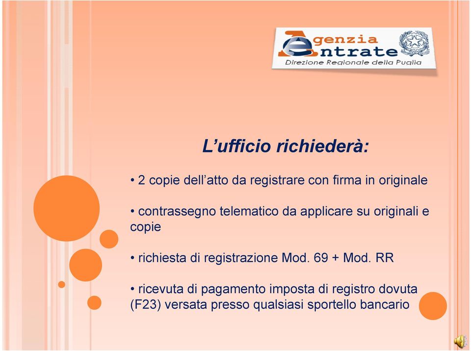 richiesta di registrazione Mod. 69 + Mod.