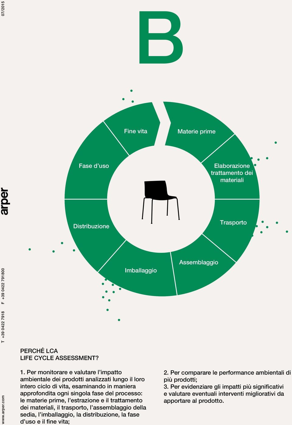 processo: le materie prime, l estrazione e il trattamento dei materiali, il trasporto, l assemblaggio della sedia, l imballaggio, la distribuzione, la fase d uso e il