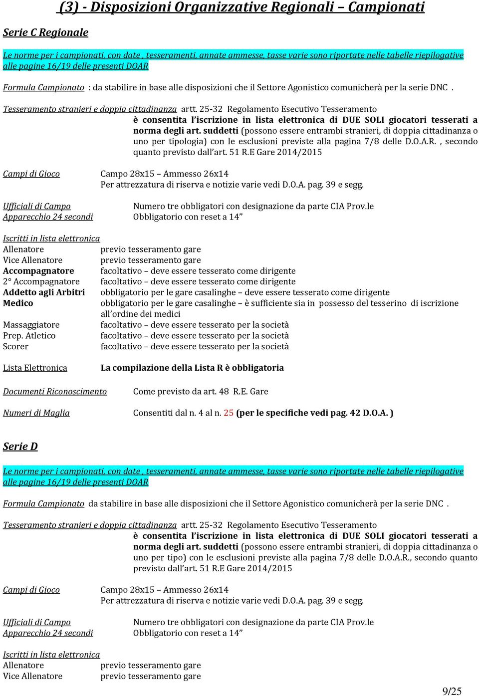 25-32 Regolamento Esecutivo Tesseramento è consentita l iscrizione in lista elettronica di DUE SOLI giocatori tesserati a norma degli art.