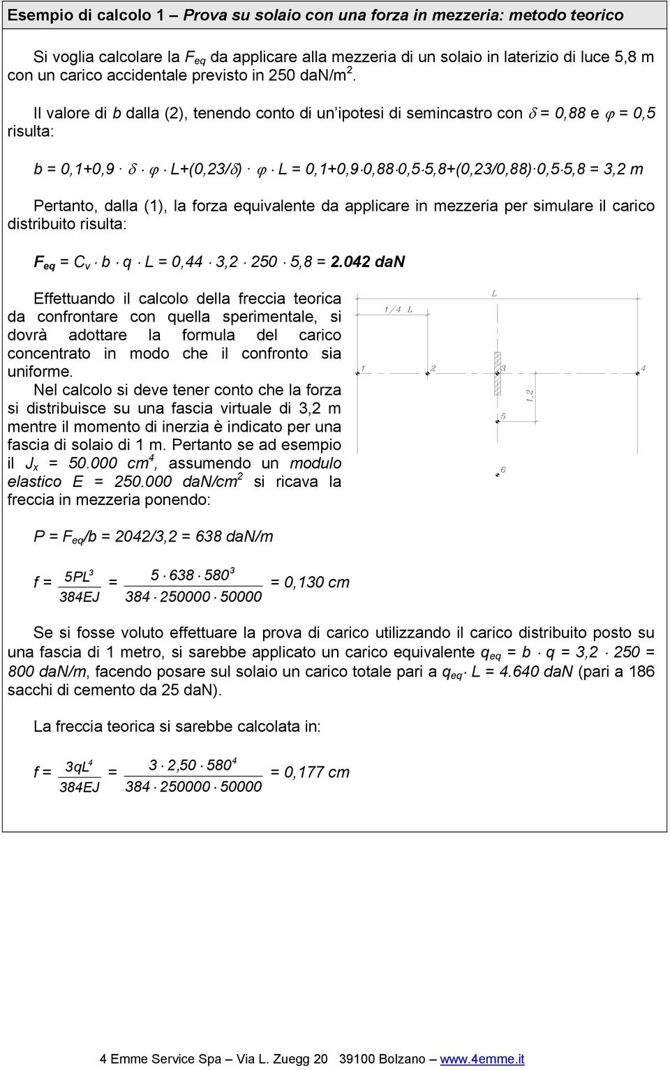 Il valore di b dalla (), tenendo conto di un ipotesi di semincastro con δ = 0,88 e ϕ = 0,5 risulta: b = 0,1+0,9 δ ϕ L+(0,/δ) ϕ L = 0,1+0,9 0,88 0,5 5,8+(0,/0,88) 0,5 5,8 =, m Pertanto, dalla (1), la