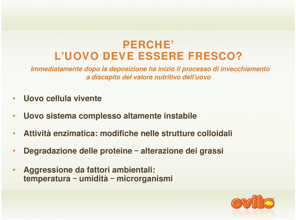 nutritivo dell'uovo Uovo cellula vivente Uovo sistema complesso altamente instabile Attività