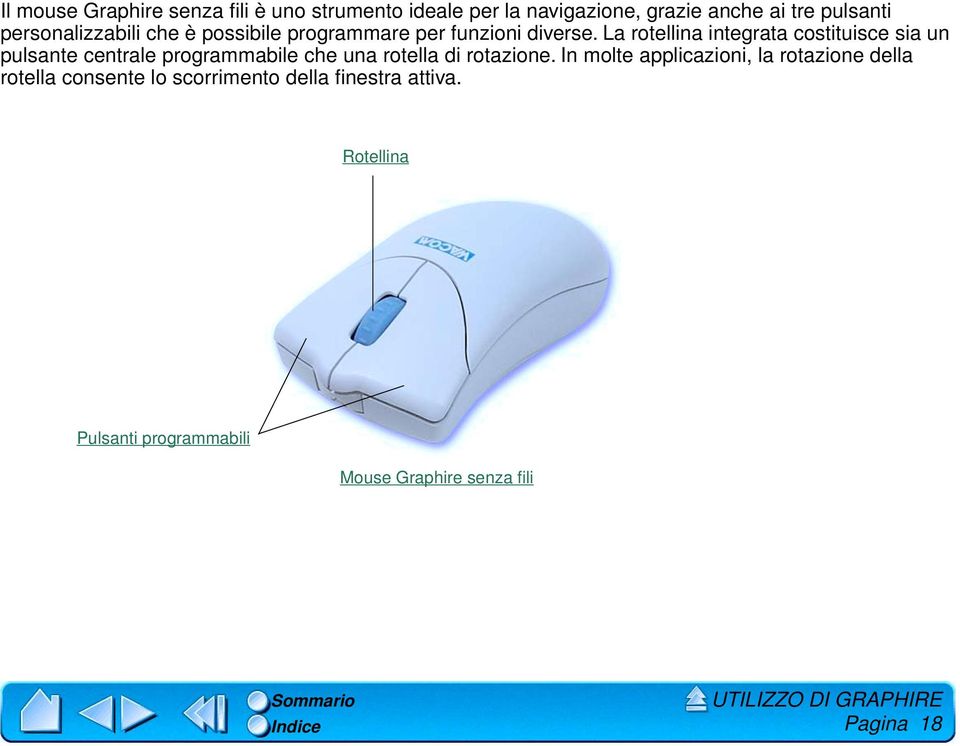 La rotellina integrata costituisce sia un pulsante centrale programmabile che una rotella di rotazione.