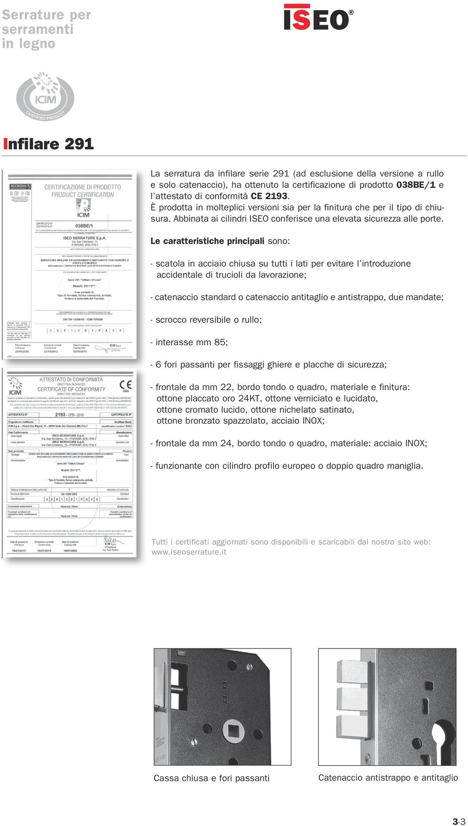 Le caratteristiche principali sono: - scatola in acciaio chiusa su tutti i lati per evitare l introduzione accidentale di trucioli da lavorazione; - catenaccio standard o catenaccio antitaglio e