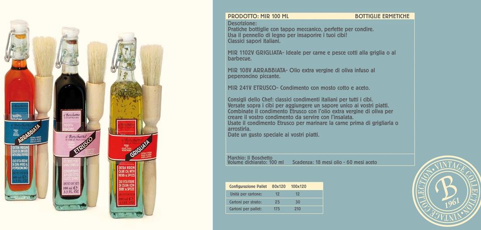 MIR 241V ETRUSCO- Condimento con mosto cotto e aceto. Consigli dello Chef: classici condimenti italiani per tutti i cibi. Versate sopra i cibi per aggiungere un sapore unico ai vostri piatti.
