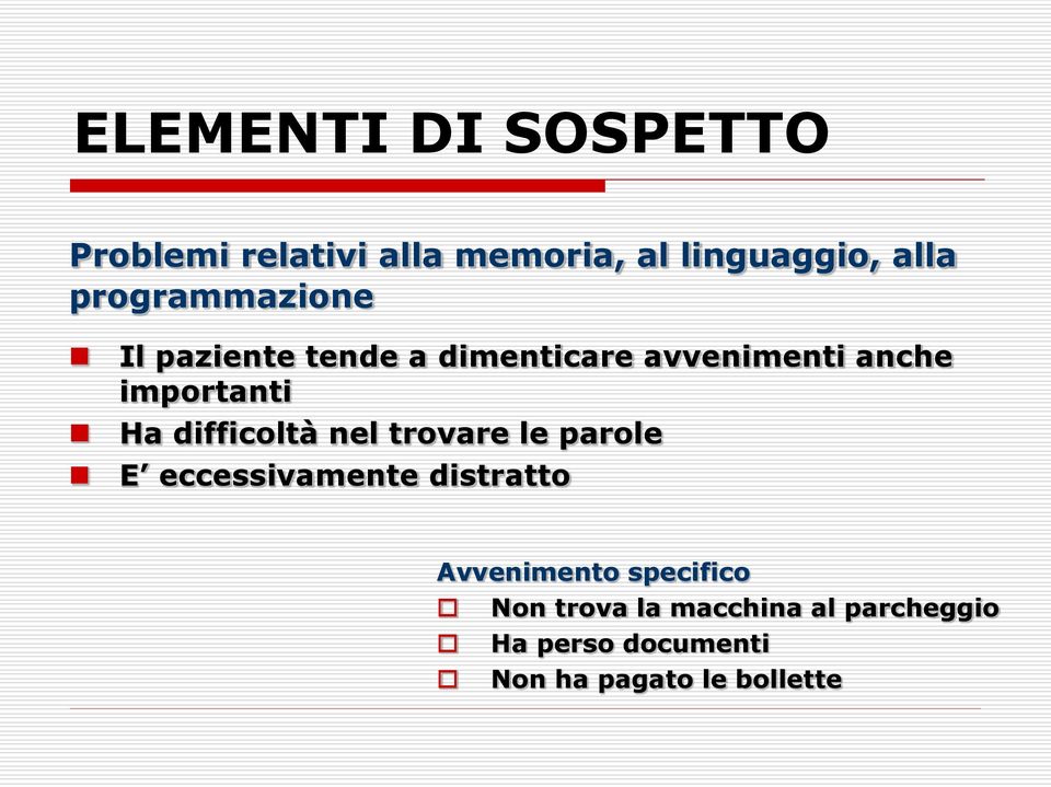 difficoltà nel trovare le parole E eccessivamente distratto Avvenimento