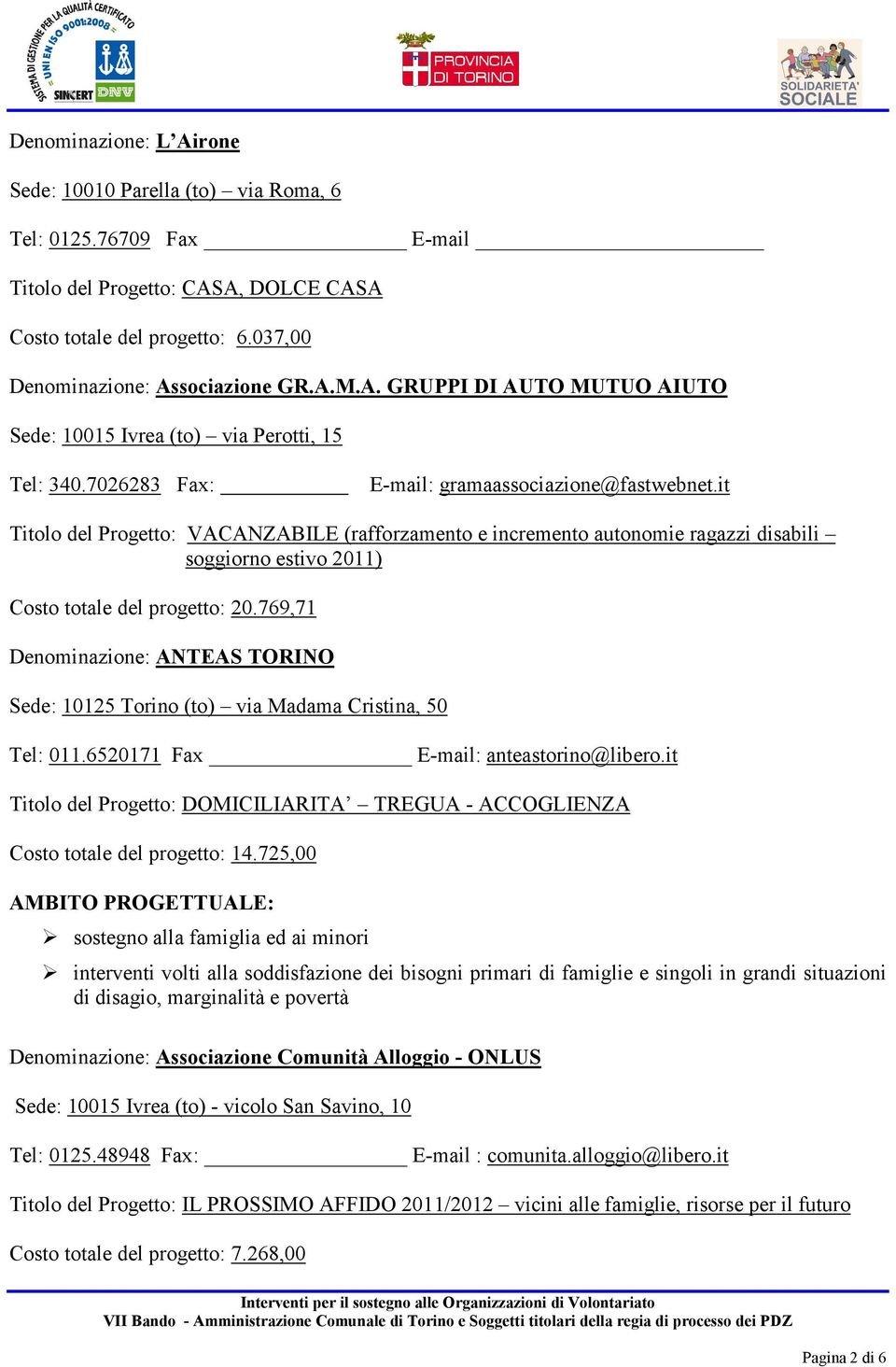 769,71 Denominazione: ANTEAS TORINO Sede: 10125 Torino (to) via Madama Cristina, 50 Tel: 011.6520171 Fax E-mail: anteastorino@libero.