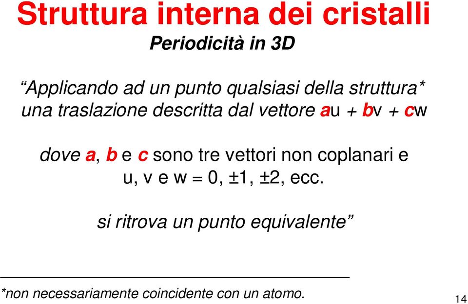 cw dove a, b e c sono tre vettori non coplanari e u, v e w = 0, ±1, ±2, ecc.