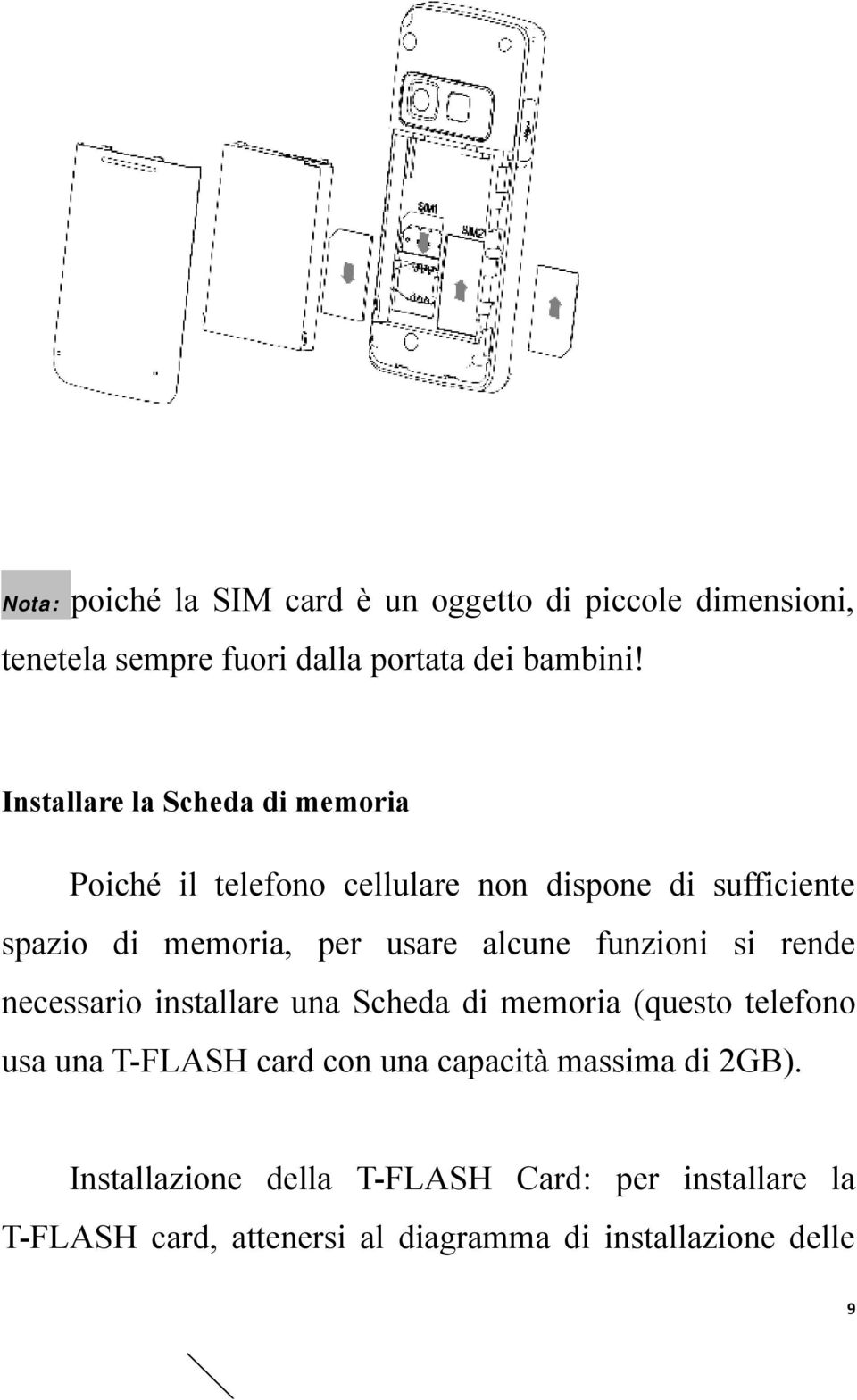 alcune funzioni si rende necessario installare una Scheda di memoria (questo telefono usa una T-FLASH card con una